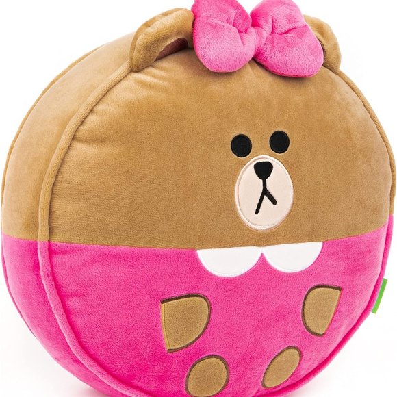 NWT GUND LINE Friends Choco Round Body Pillow Soft Plush, Brown and Pink, 12" - Picture 2 of 4